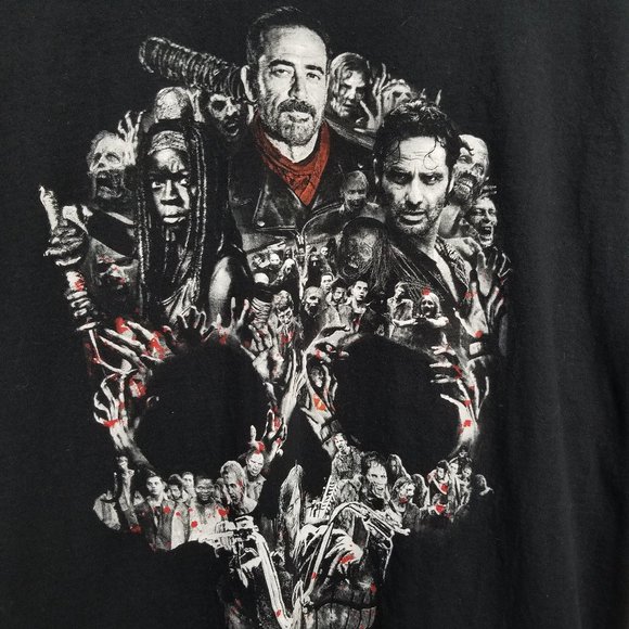 AMC The Walking Dead 2016 Graphic Tee Collage of Cast in Skull Black - Picture 5 of 10